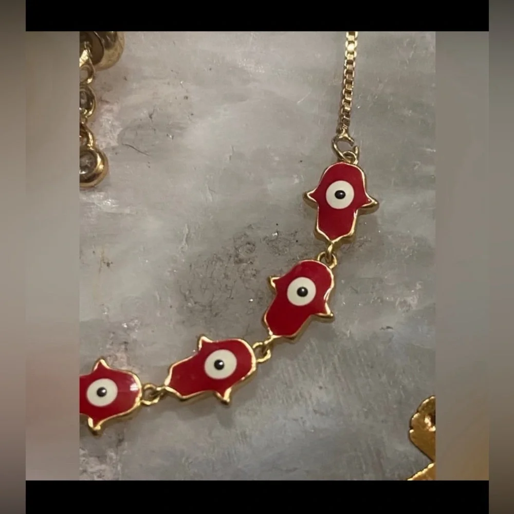Red Evil Eye Hemsa Hand Costume Bracelet w/ CZ Drawstring #9123